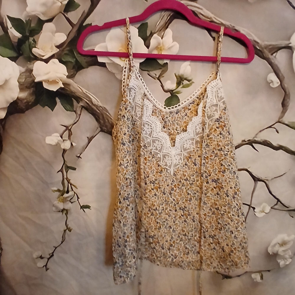 Floral Lace Trim Cami Top